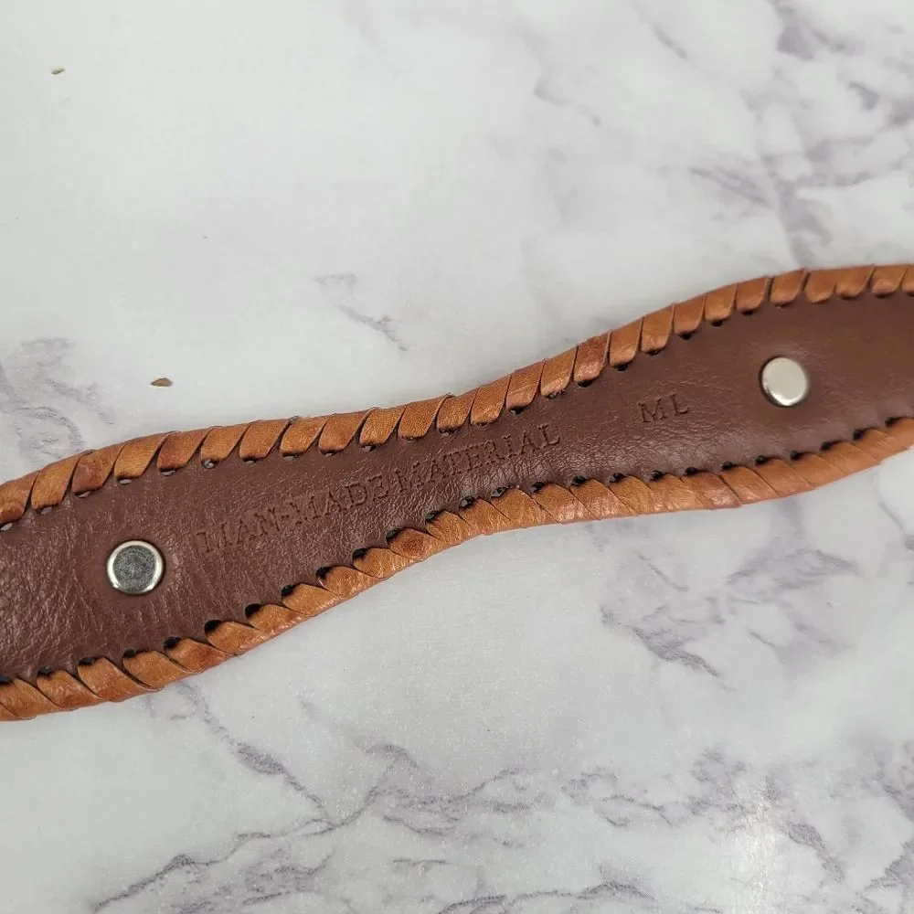 Brown Faux Ostrich Concho Belt with Silver Toned Buckle